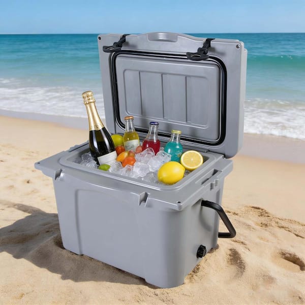 Tenleaf 25QT Portable Gray Cooler with Bottle Opener, Cup Holder