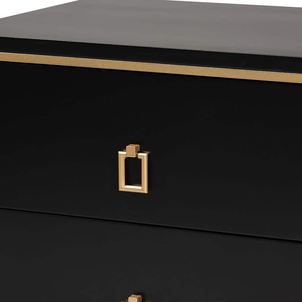 Donald Black and Gold Wood Metal 2-Drawer End Table