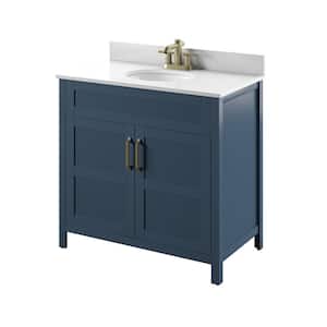 36 in. W x 20 in. D x 38 in. H Single Bath Vanity Side Cabinet in Franklin Blue with White Vanity Top with White Basin