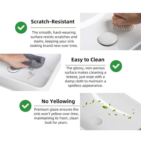 24 in. x 15 in. Drop-In Bathroom Sink Rectangle, White Semi-Recessed Vessel Sink for Countertops, Pop-Up Drain Included