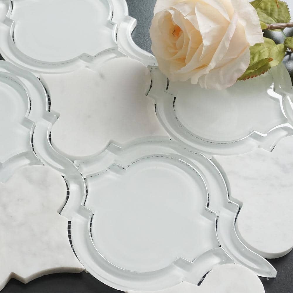 Polished White Marble Look Versailles Mosaic Tile Sheet