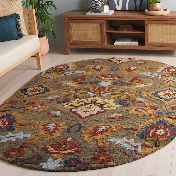 Blossom 5 ft. x 8 ft. Green/Multi Oriental Oval Rug