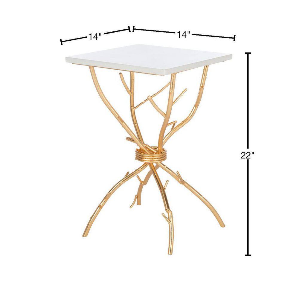 Alexa Gold Branch Base White Marble Top Accent Table