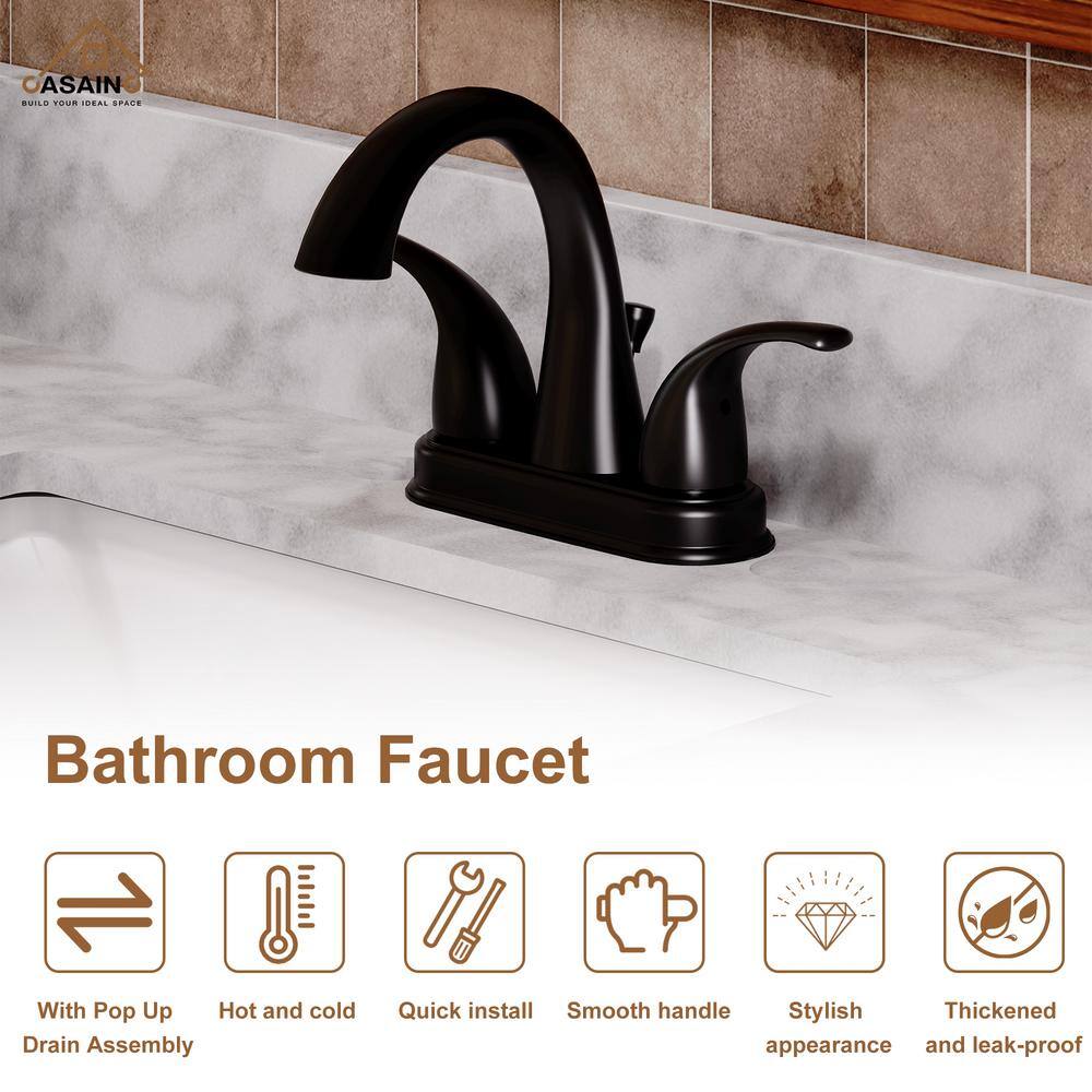 Matte Black Double Handle Bathroom Faucet with Drain Assembly