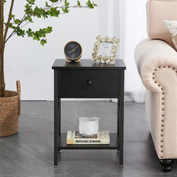 VECELO Tall Nightstand, Bedside Table with 1 Drawers and Storage Shelf,  Industrial Telephone End Table For Small Space, Black KHD-HD-NS13-BLK - The  Home Depot