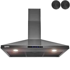 36 in. 343 CFM Convertible Wall Mount Range Hood Touch Controls,LED Lights,Carbon Filters in Black Stainless Steel