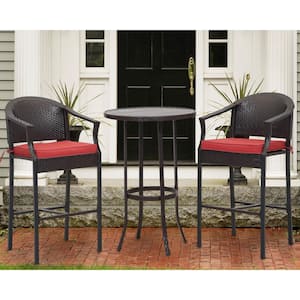 3-Piece Outdoor Wicker Bar Set with Iron Table Top