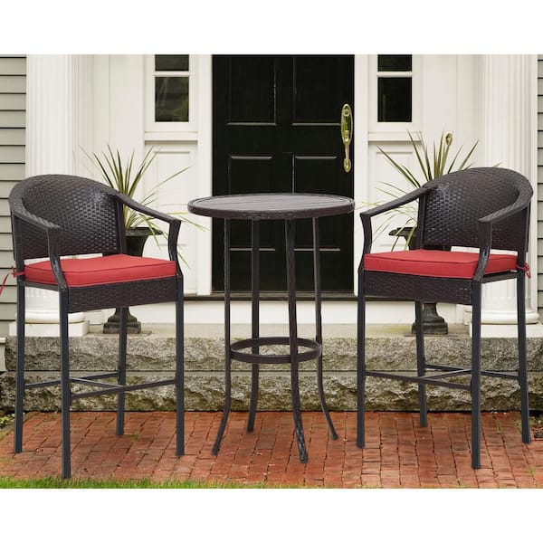 MIRAFIT 3-Piece Outdoor Wicker Bar Set with Iron Table Top