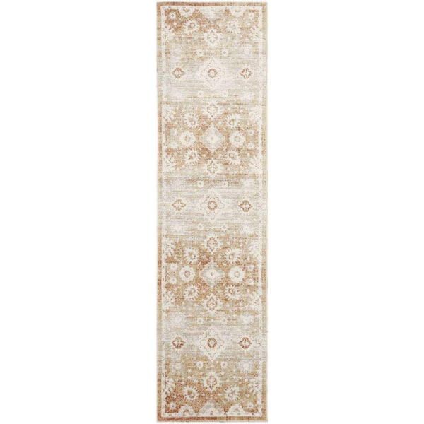 Nourison Astra Machine Washable Copper 2 ft. x 6 ft. Distressed Traditional Runner Area Rug