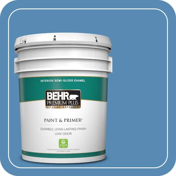 BEHR PREMIUM PLUS 5 gal. #M520-5 Alpha Blue Semi-Gloss Enamel Low Odor Interior Paint & Primer