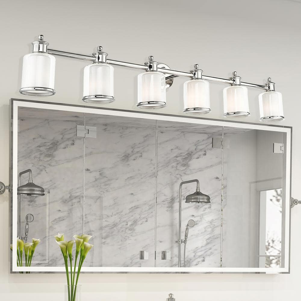 Polished Nickel 6-Light Dimmable Outdoor Vanity Sconce