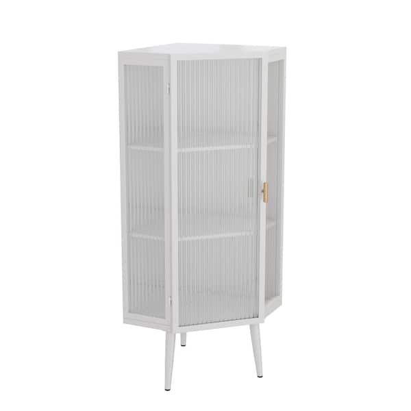 COWLOWN 22.25 in. W x 16.54 in. D x 43.30 in. H 3-Tier White Linen Cabinet with Tempered Glass Doors and Storage Shelves