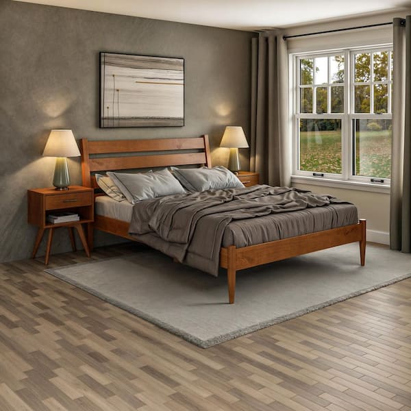 Camaflexi Mid-Century Modern Castanho Queen Size Platform Bed