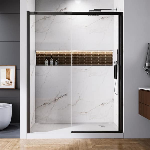 60 in. W x 74 in. H Sliding Semi Frameless Shower Door in Matte Black with 8mm SGCC Tempered Glass