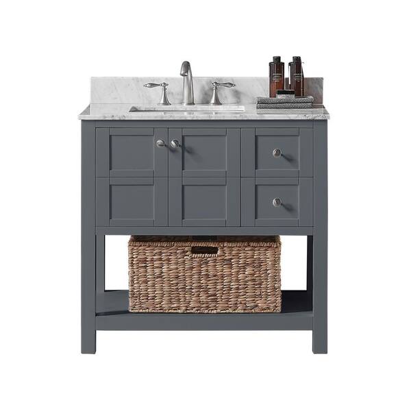 Exclusive Heritage Makena 36 in. W x 22 in. D x 34.2 in. H Bath Vanity in Cashmere Grey with Marble Vanity Top in White with White Basin