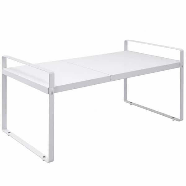 Expandable Cabinet Shelf Organizer Rack, 9 in. Wide Adjustable from 14 to 25 in. for Kitchen Cabinet and Counter, White