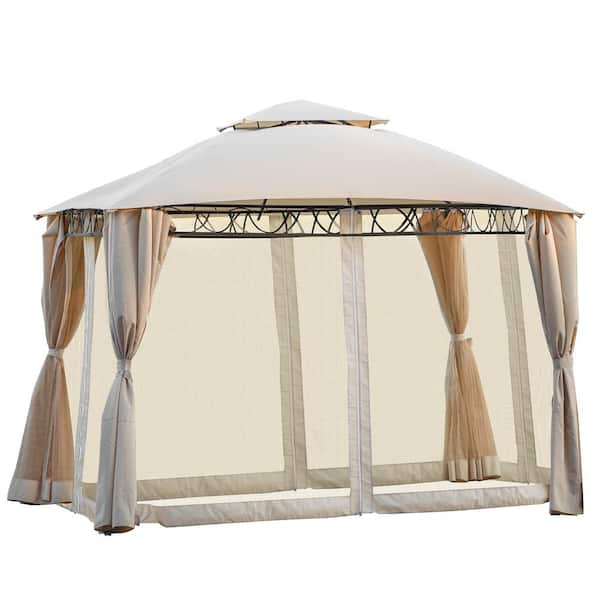 Siavonce 10.6 ft. x 11.8 ft. Beige Quality Double Tiered Grill Canopy