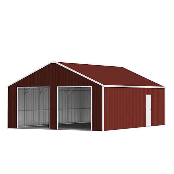 Tavish Outdoor 25 ft. W x 33 ft. D Reddish Brown Metal Garage Storage Shed with Dual Frame Doors (825 sq. ft.)