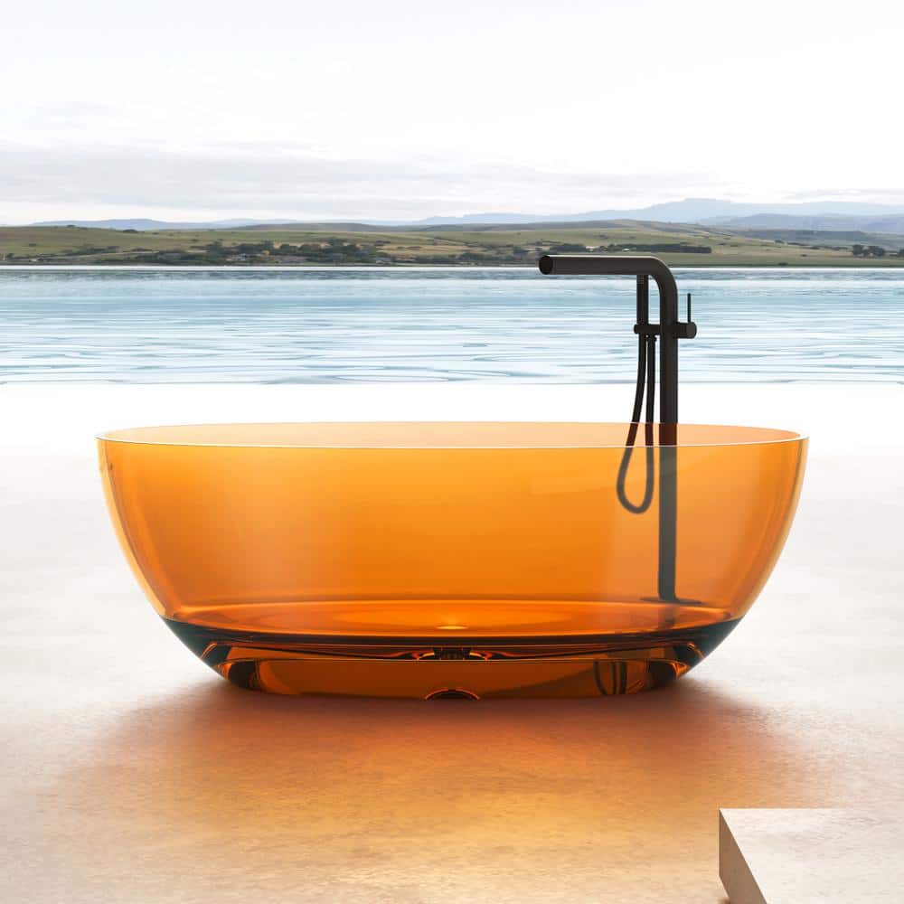 59 in. x 30 in. Freestanding Oval Soaking Stone Resin Bathtub in Pure Resin Coffee with Polished Chrome Pop Up Drain price history on PriceWatchPro