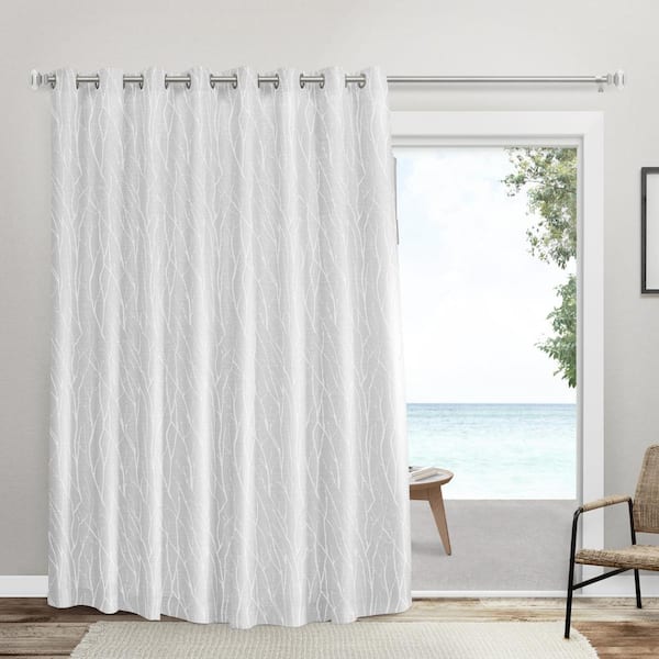 EXCLUSIVE HOME Forest Hill Patio White Nature Woven Room Darkening Grommet Top Curtain, 108 in. W x 96 in. L