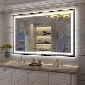 55 in. W x 36 in. H Rectangular Framed Front and Back LED Lighted Anti-Fog Wall Bathroom Vanity Mirror in Tempered Glass