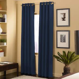Cameron Microsuede Light Filtering 50 in. W x 132 in. L Grommet Curtain Panel in Navy