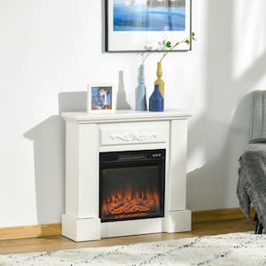 32 in. Freestanding Electric Fireplace Heater in White with Mantel, Log Flame, Overheat Protection and Remote Control