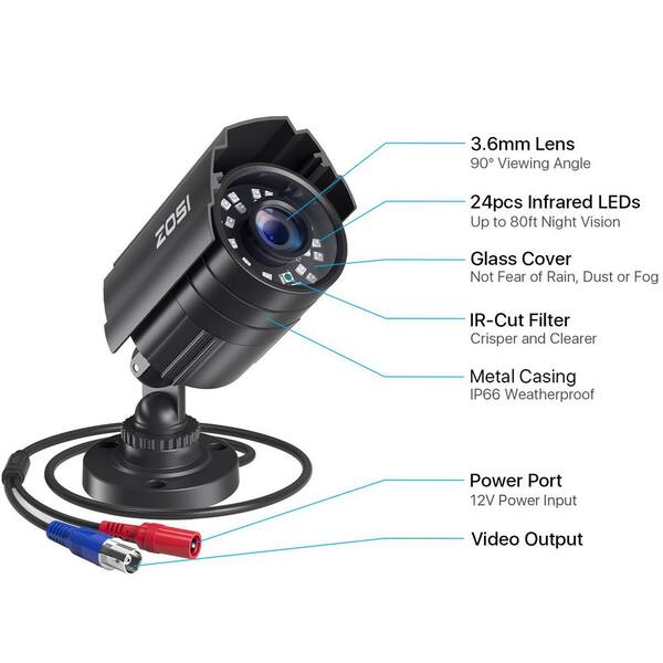 ZOSI Black Wired 1080p Outdoor Bullet TVI Security Camera