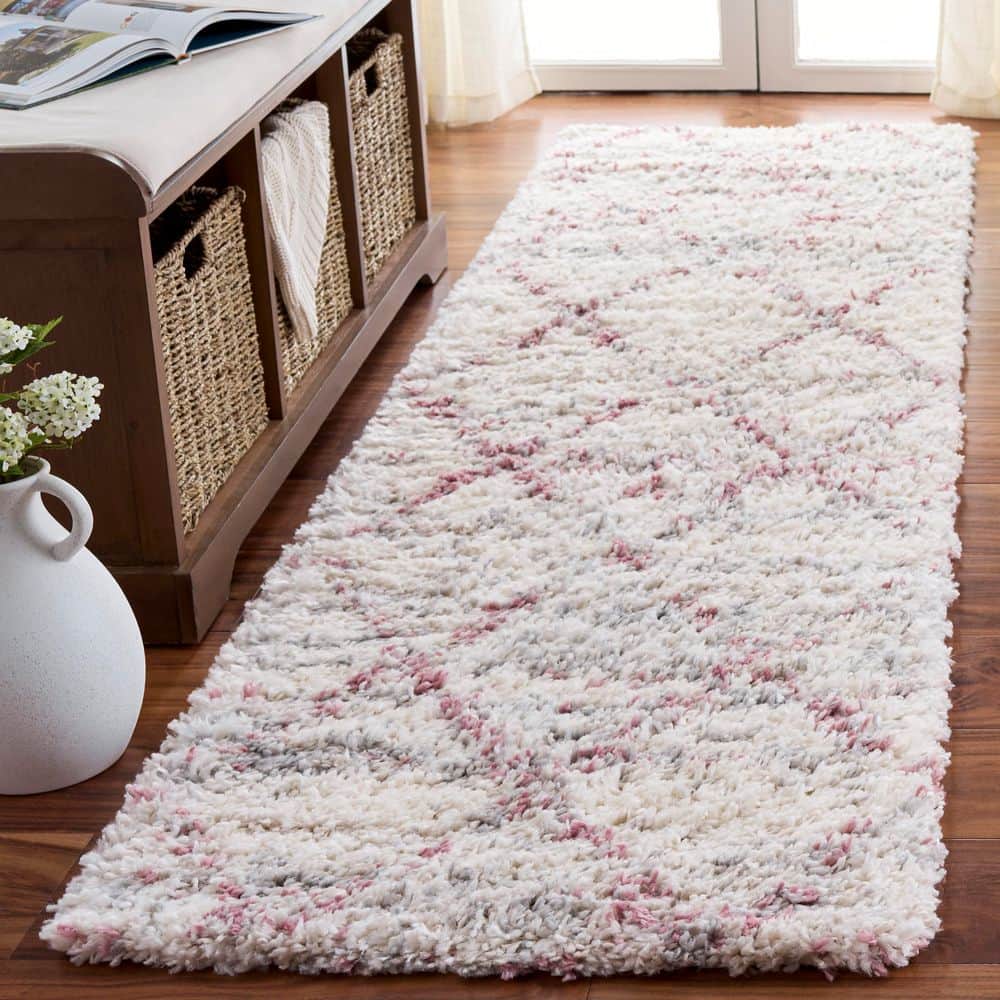 Fontana Shag 2 ft. x 8 ft. Pink/Ivory Diamond Distressed Runner Rug price history on PriceWatchPro