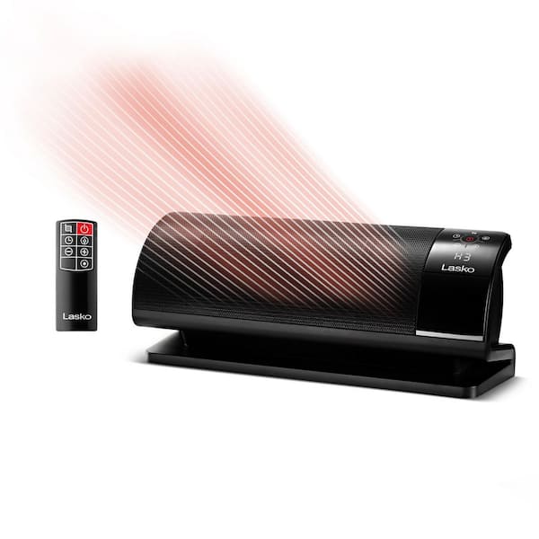 1500W 9 in. Black Indoor Electric Panel Forced Air Ceramic Space Heater with Tip Switch, 3-Speeds, and Remote