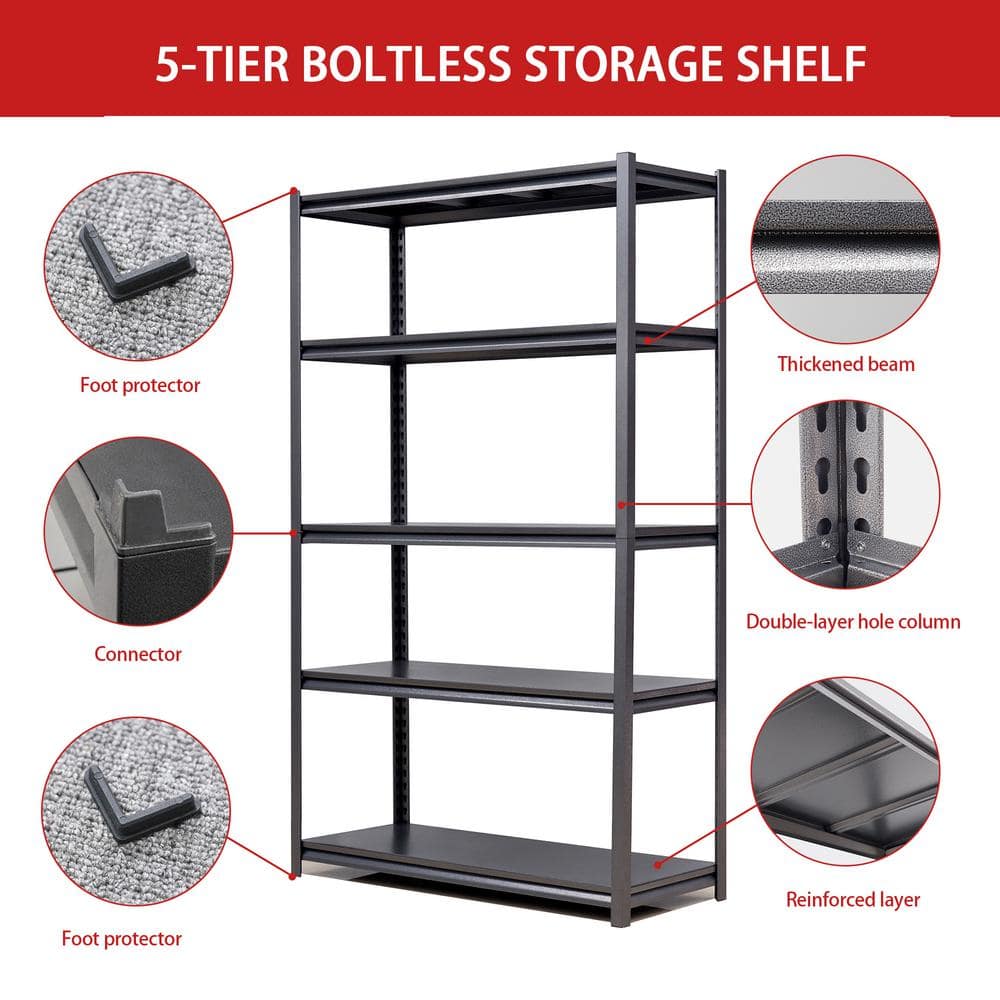 78" Black Heavy Duty Adjustable Metal Garage Shelving Unit