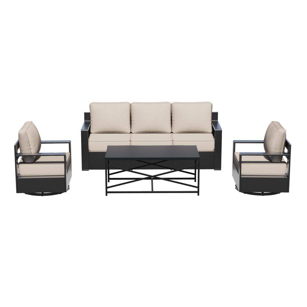 6-Piece Aluminum Outdoor Patio Conversation Set with 4 Swivel Rocking Chairs and 6 in. Beige Cushions price history on PriceWatchPro