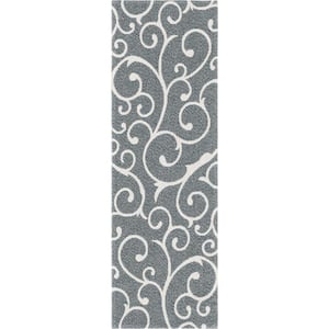 Decatur Scroll Dark Gray/Ivory 2 ft. 2 in. x 6 ft. Runner Rug