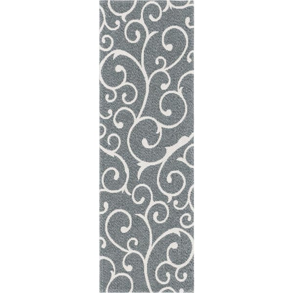Unique Loom Decatur Collection Area Rug - Scroll (2 ft. x 6 ft. Runner Dark Gray/Ivory)