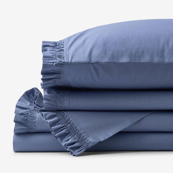 Company Cotton Ruffled Garment Wash Denim Blue Twin XL Sheet Set