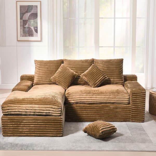 4-Seats Modular Sectional 98 in. W Armless Fabric L-Shaped Performance Fabric Sofa in. Brown with Chaise