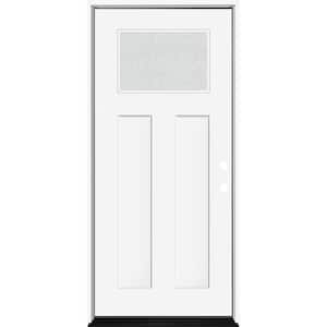 Legacy 36 in. x 80 in. 1/4 Toplite Rain Glass LHIS White Primed Fiberglass Prehung Front Door