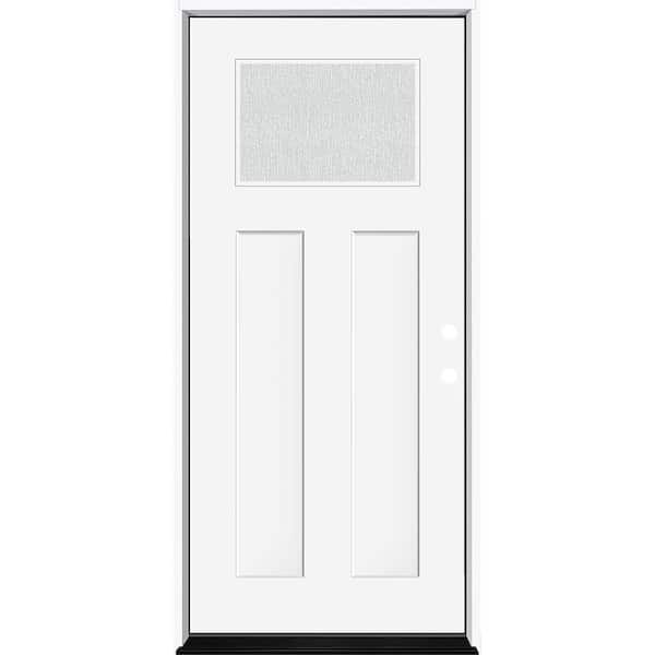 Steves & Sons Legacy 36 in. x 80 in. 1/4 Toplite Rain Glass LHIS Primed White Finish Fiberglass Prehung Front Door