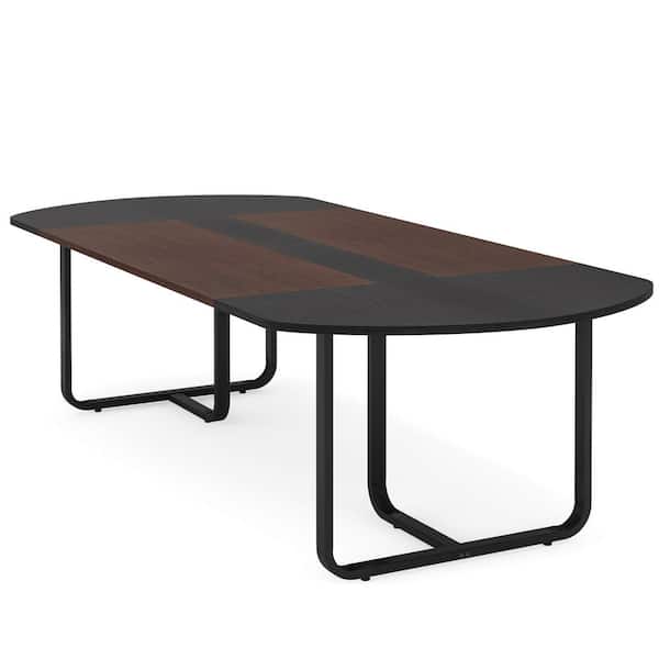 BYBLIGHT Moronia 70.86 in. Oval Walnut and Black Executive Desk Conference Table Curved Seminar Tables for Office, Meeting