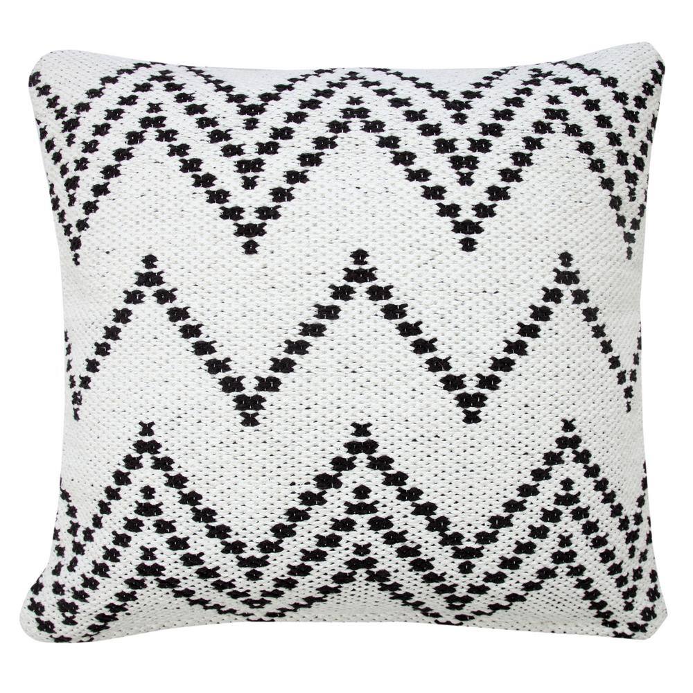 20" Square Black and White Cotton Chevron Throw Pillow