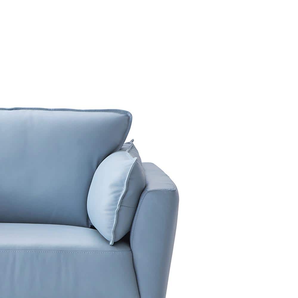 Light Blue Leather and Black Wood Accent Chair