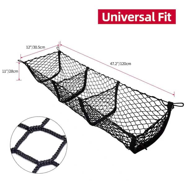 Shatex Cargo Net Trunk Bed Organizer 43 .3 in. x 11.8 in. Storage Net Rope  with 3-Detachable Pocket CN433118O3 - The Home Depot