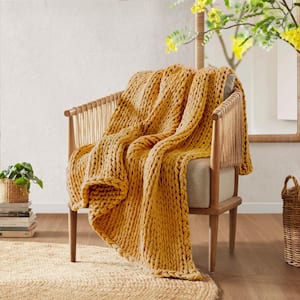 Chunky Double Knit Yellow 50 in. x 60 in. Handmade Throw Blanket