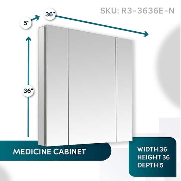 Aquadom Royale 40 in W x 36 in. H Rectangular Tri-View Medicine Cabinet with Mirror Defogger and 3X Removeable Magnifying Mirror