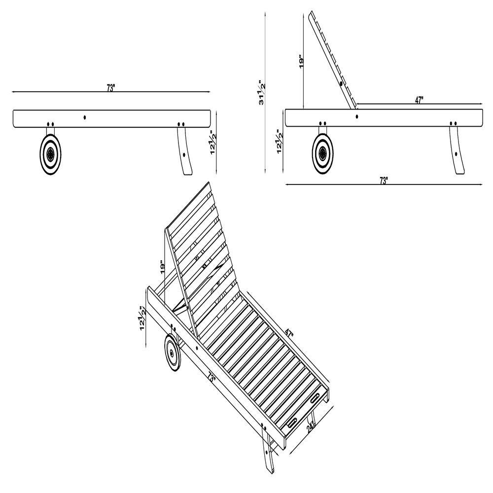 Caspian Eucalyptus Wood Outdoor Reclining Chaise Lounge Set