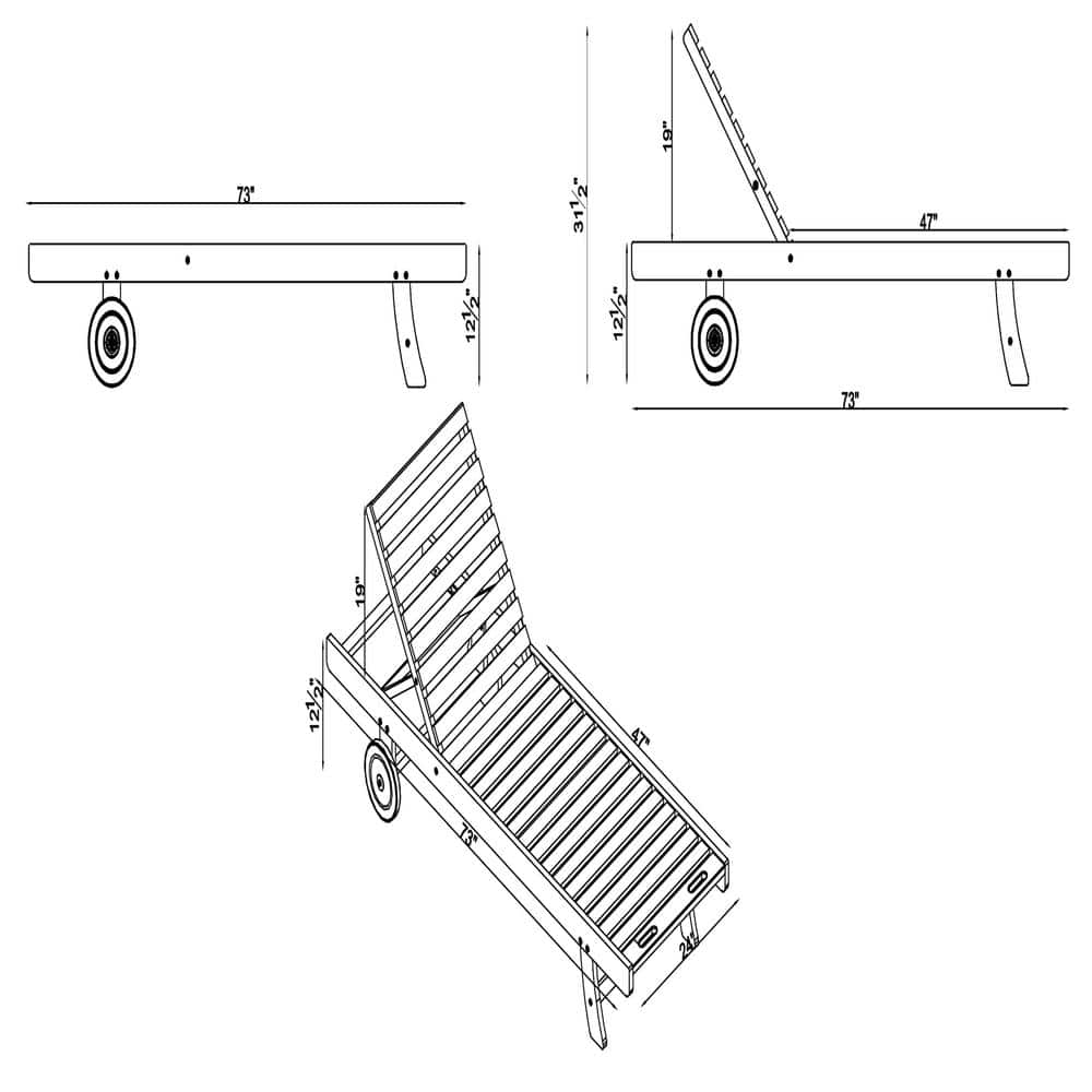 Caspian Eucalyptus Wood Outdoor Reclining Chaise Lounge Set