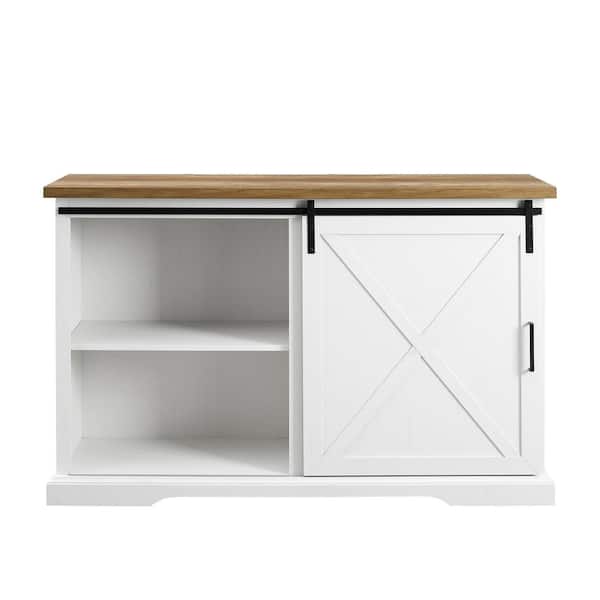 Walker Edison Furniture Company Reclaimed Barnwood and Brushed White Wood Sideboard with Sliding Barn Door