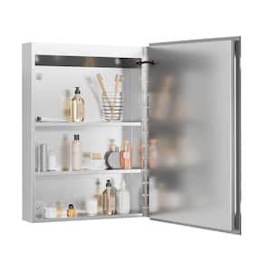 20 in. x 27.5 in. Silver Metal Framed Wall Mount Recessed Bathroom Storage Medicine Cabinet with Mirror, 3-Open Shelves