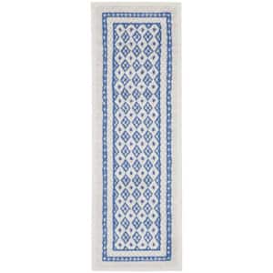 Whimsicle Ivory Blue 2 ft. x 6 ft. Geometric Contemporary Kitchen Runner Area Rug