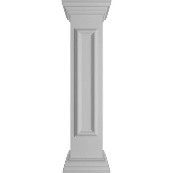 Ekena Millwork Straight 40 in. x 8 in. White Box Newel Post with Panel, Flat Capital and Base Trim (Installation Kit Included)